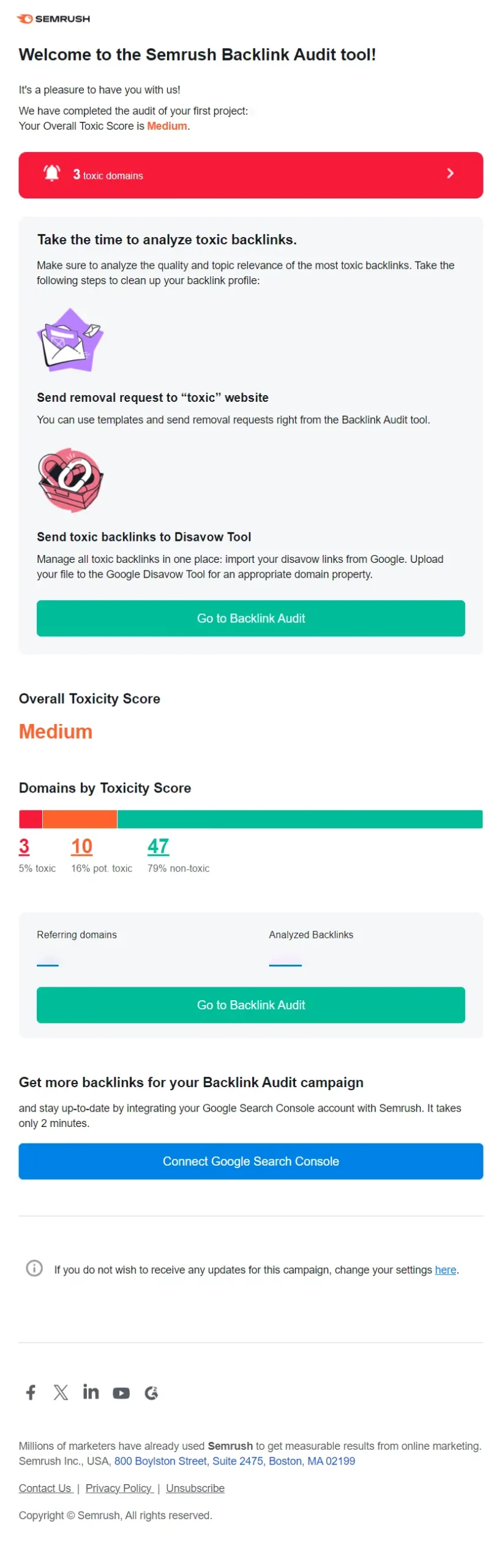 semrush backlink audit email