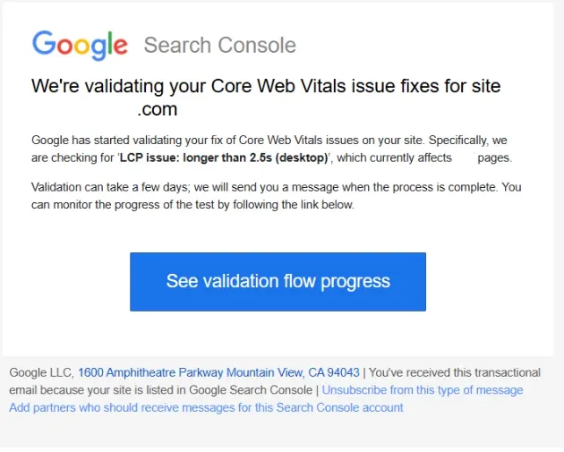 google search console - validating core web vitals