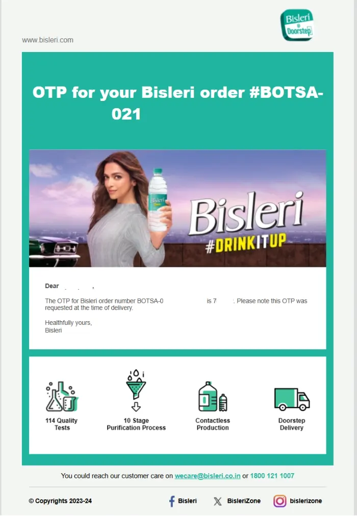 bisleri otp email